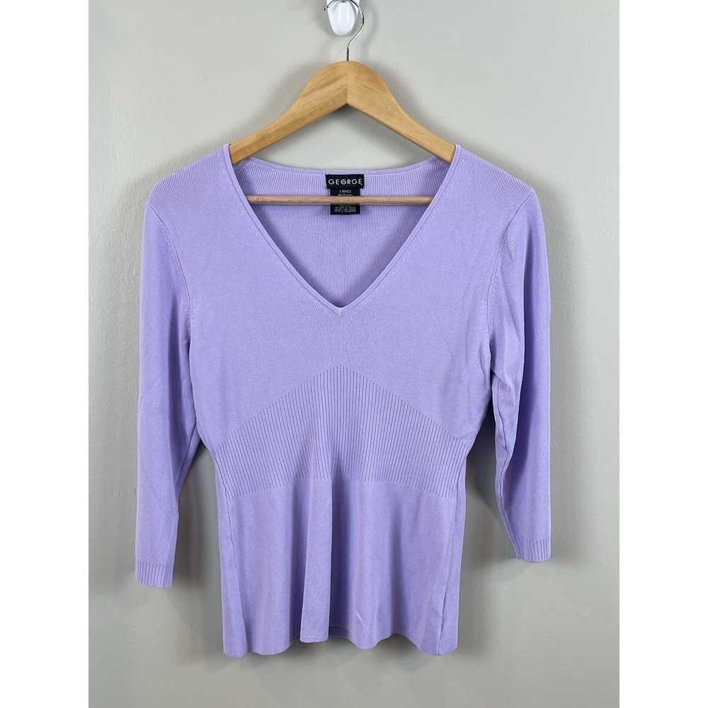Office Core Fitted Knit Top‎ Womens Lg Pastel Purple V-neck Fitted Career Y2K